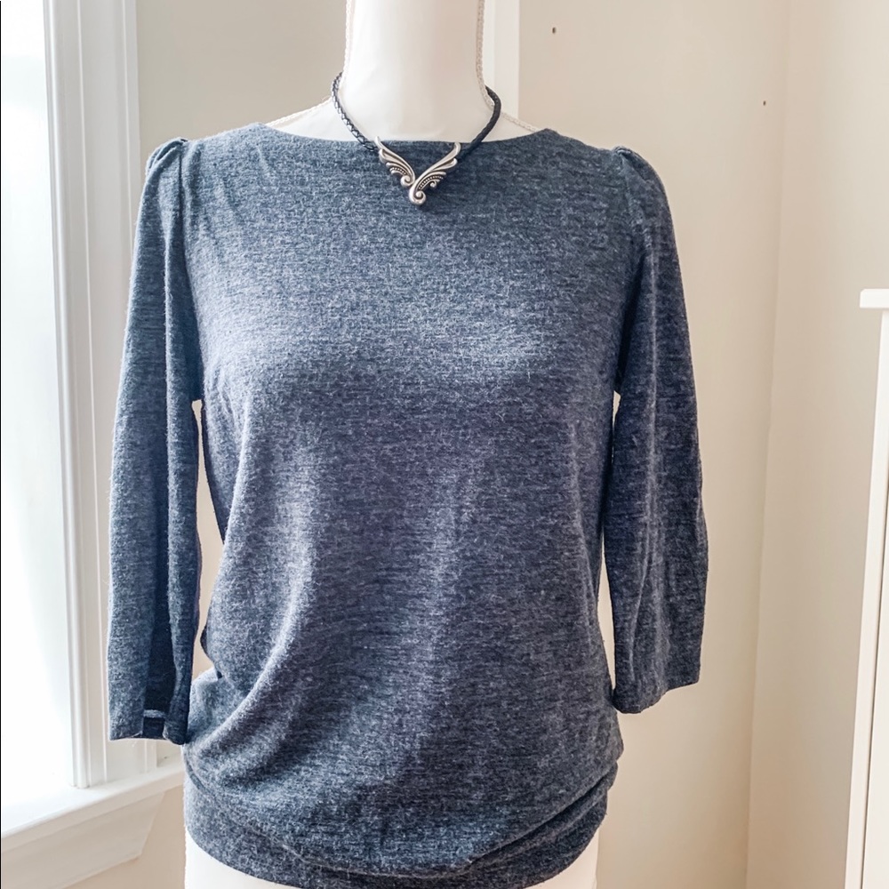 LOFT heather gray shirt with puff sleeve S